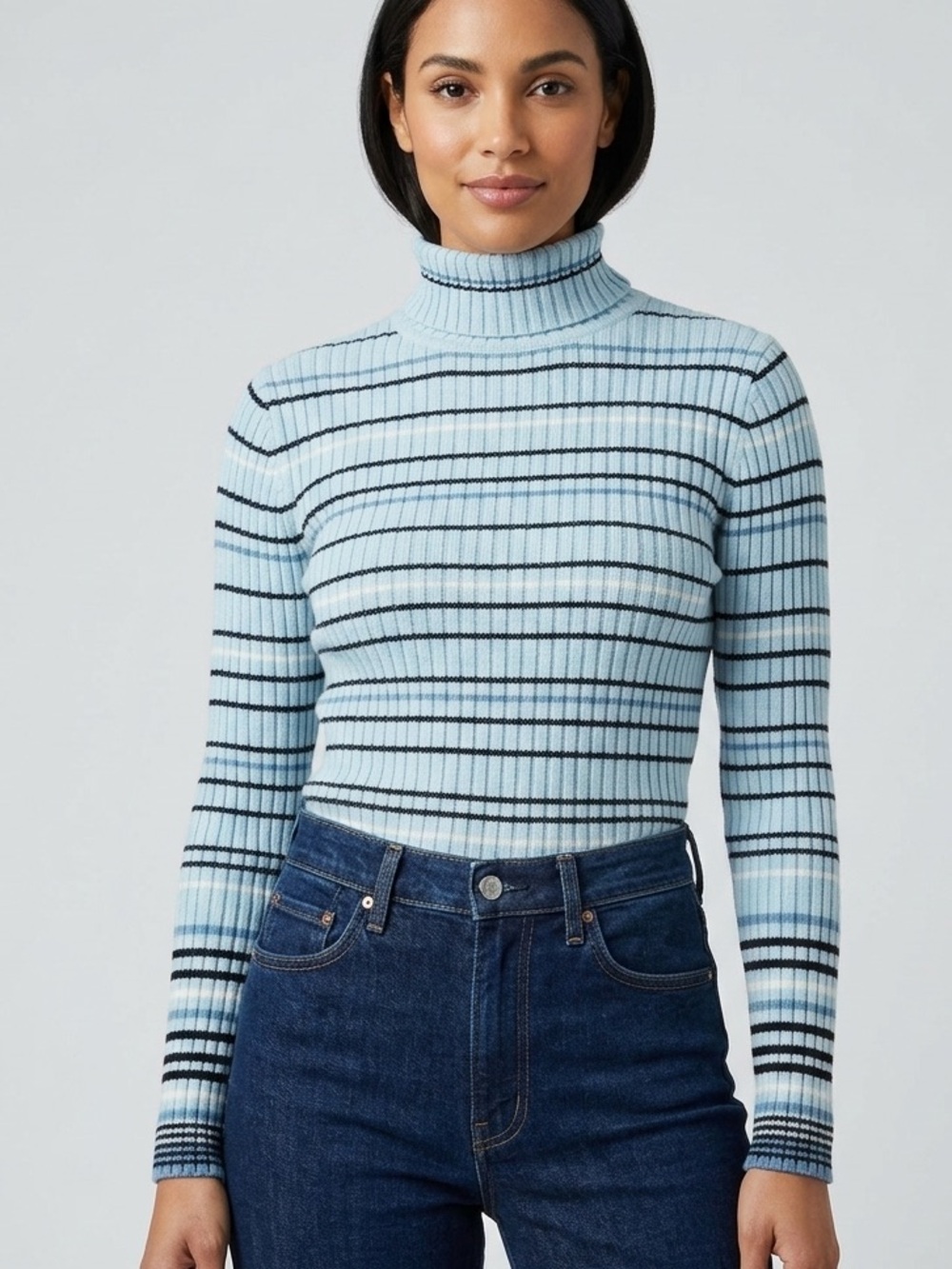 Vintage Hillard & Hanson Blue and Black Cowl Neck Sweater
